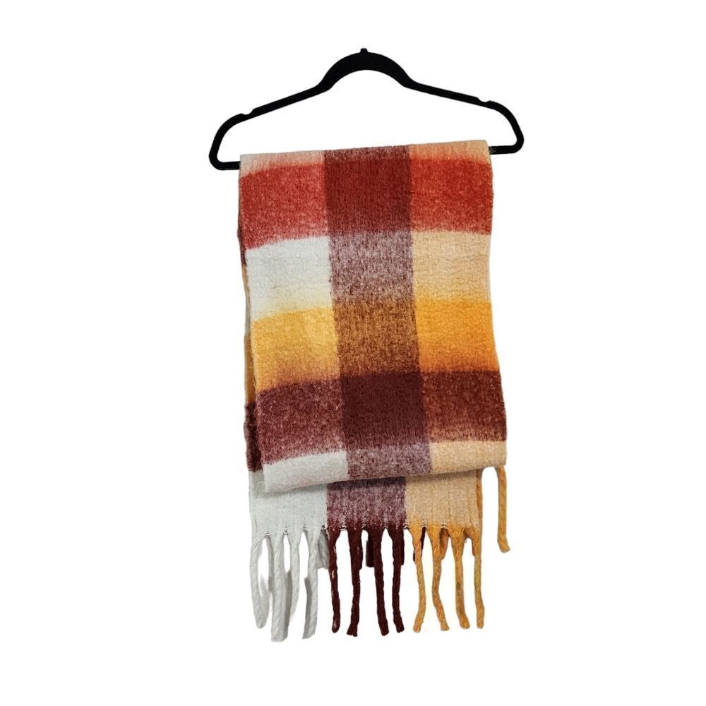 Plaid scarf orange yellow & brown